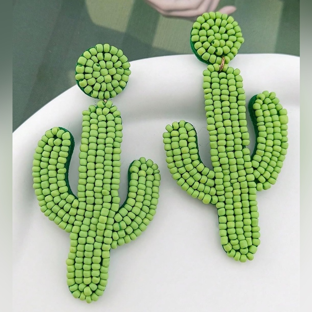 Boho, Beaded Cactus Earrings